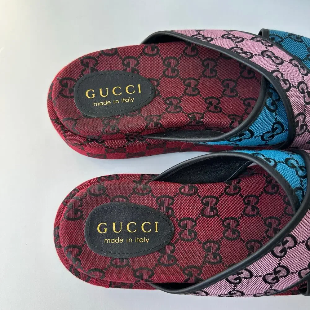 Gucci (EUR 41/US 10) GG Monogram Platform Slide Sandals - Red Logo Designer